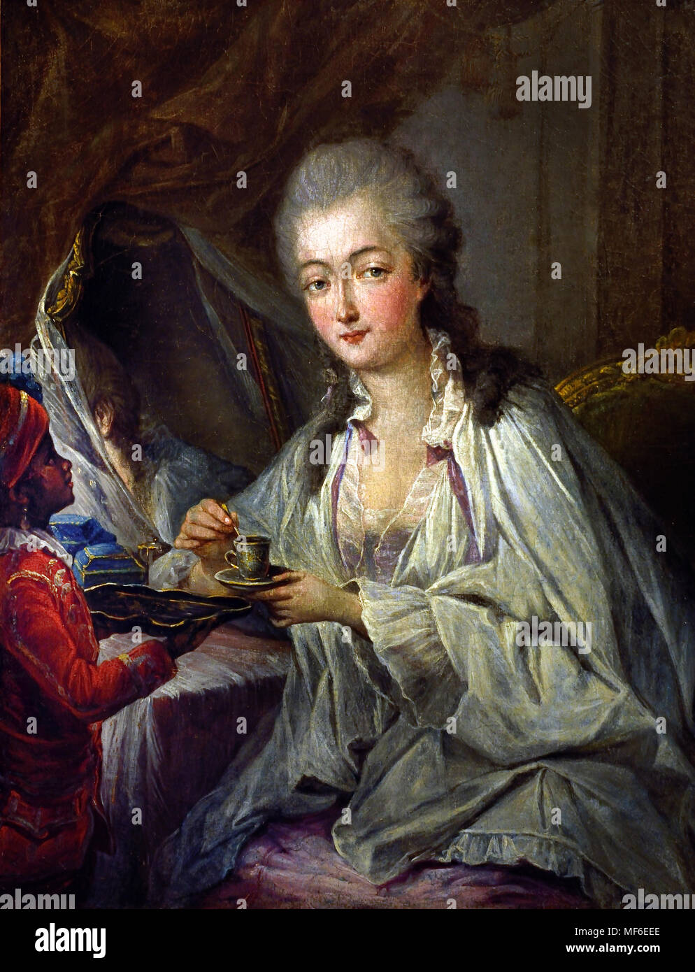 Madame du Barry et l'Zamore page. copie après Jean-Baptiste André Gautier-Dagoty (1740-1786), France, Français, Banque D'Images