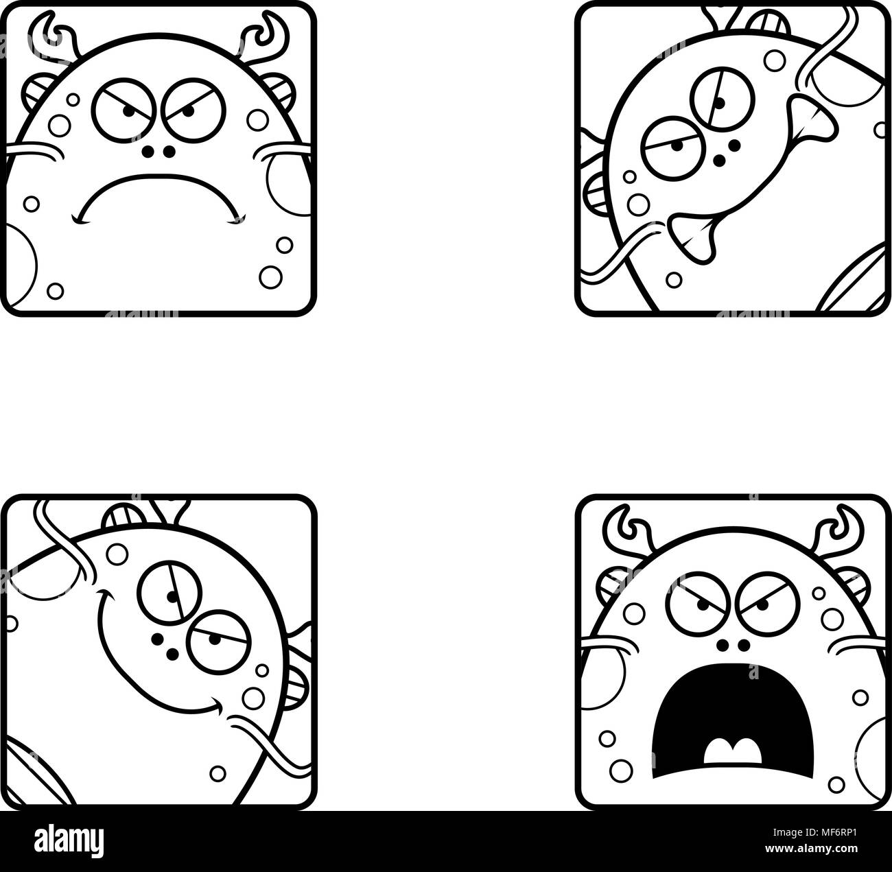 L'icône d'une caricature d'un monstre de mer avec des expressions de colère. Illustration de Vecteur