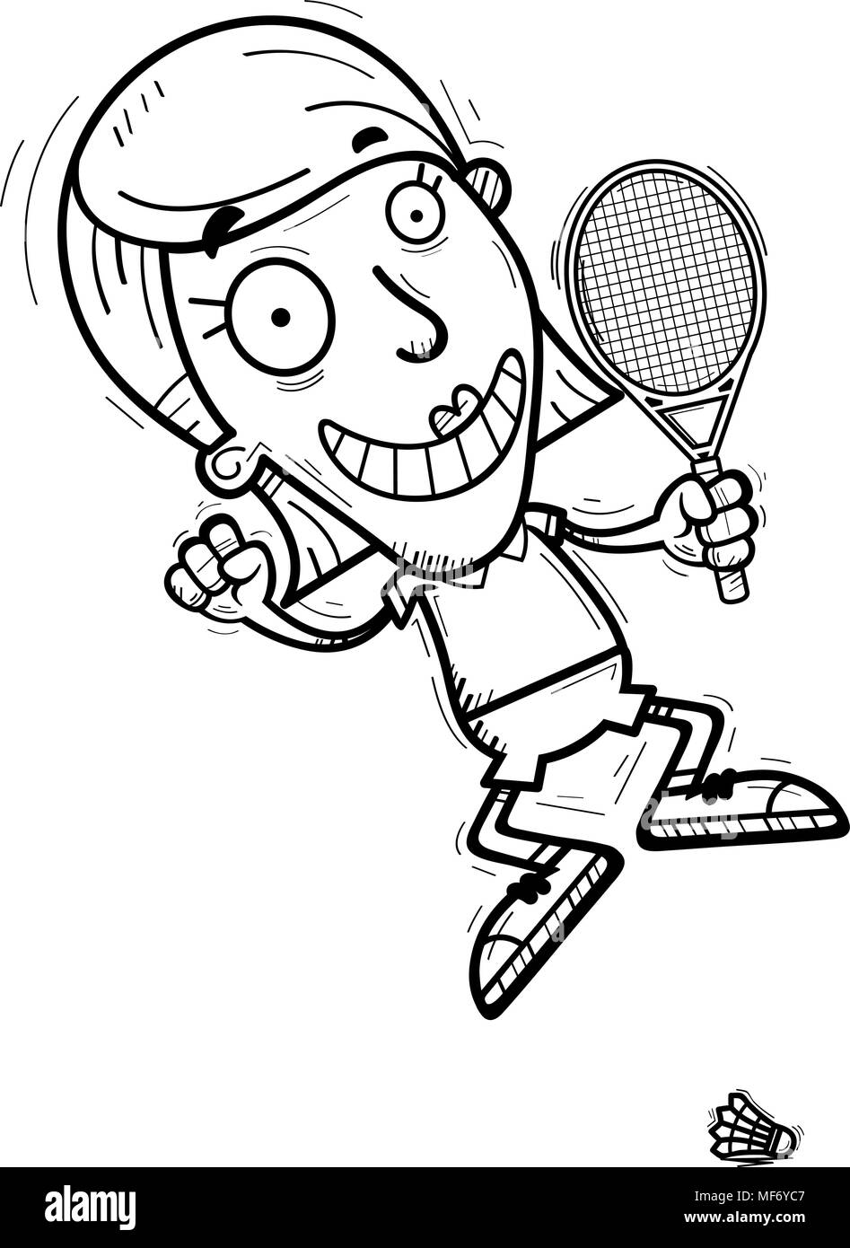 Illustration d'une caricature d'un joueur de badminton femme saut. Illustration de Vecteur
