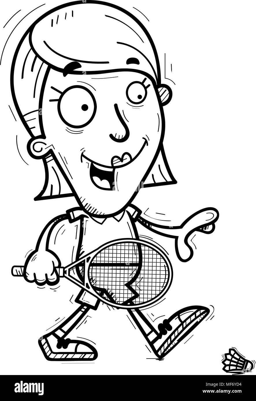 Illustration d'une caricature d'un joueur de badminton femme marche à pied. Illustration de Vecteur