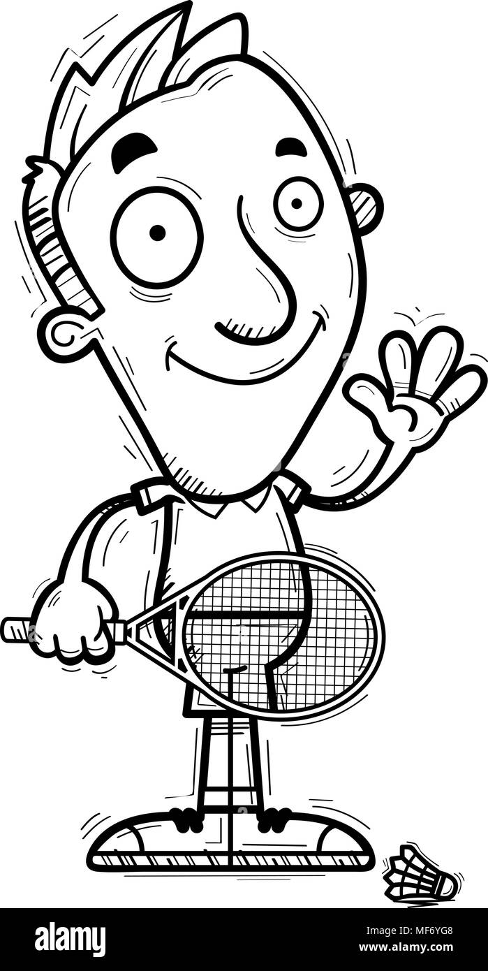 Illustration d'une caricature d'un homme joueur de badminton. Illustration de Vecteur