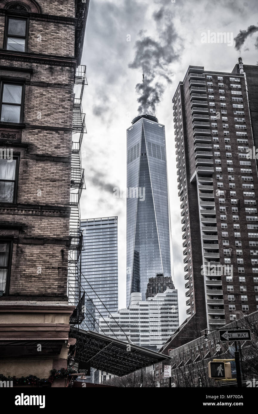 New York City, Etats-Unis, janvier 2018, le One World Trade Center dans la vue à distance du centre-ville de Manhattan Banque D'Images