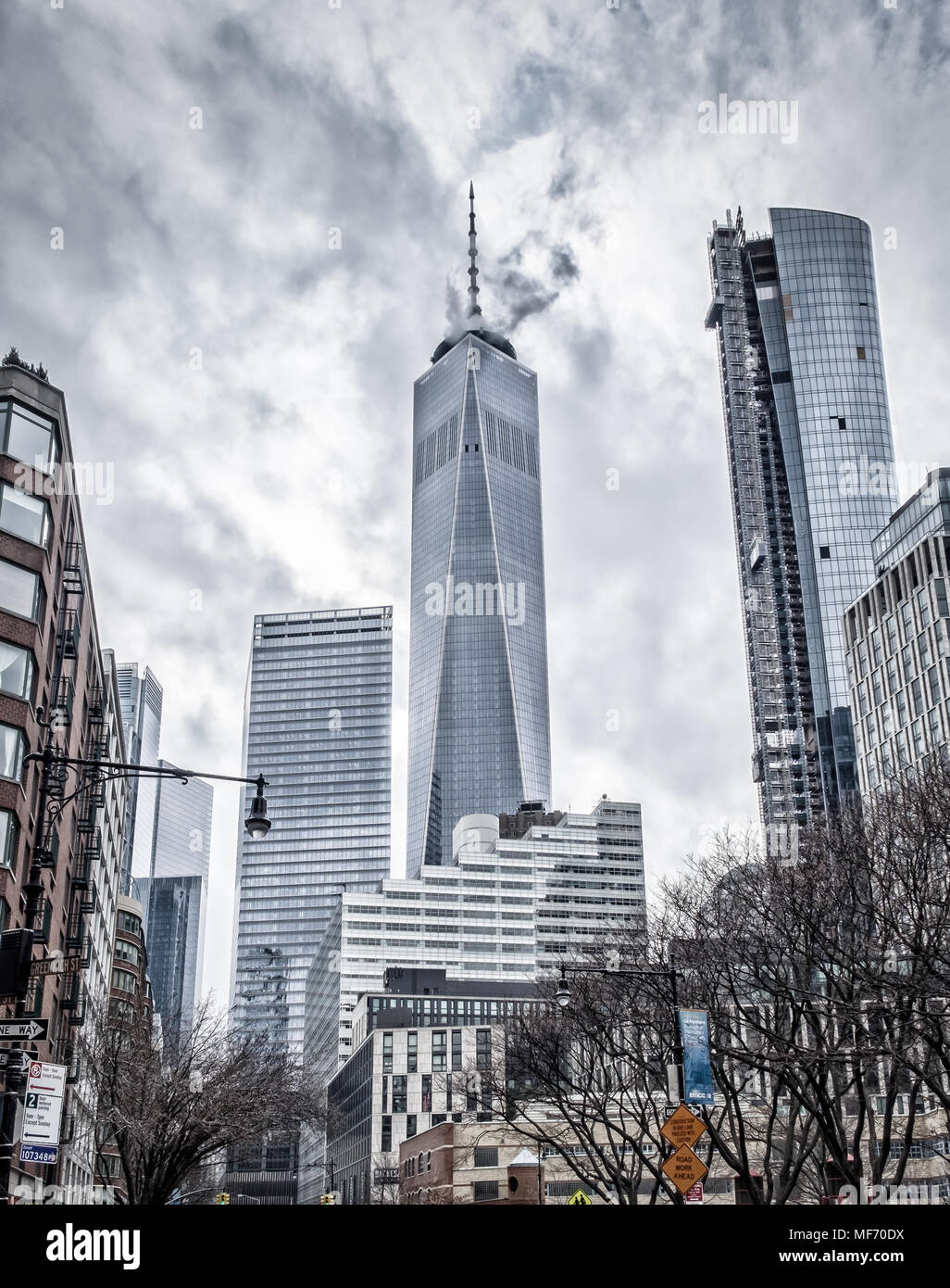 New York City, Etats-Unis, janvier 2018, le One World Trade Center dans la vue à distance du centre-ville de Manhattan Banque D'Images