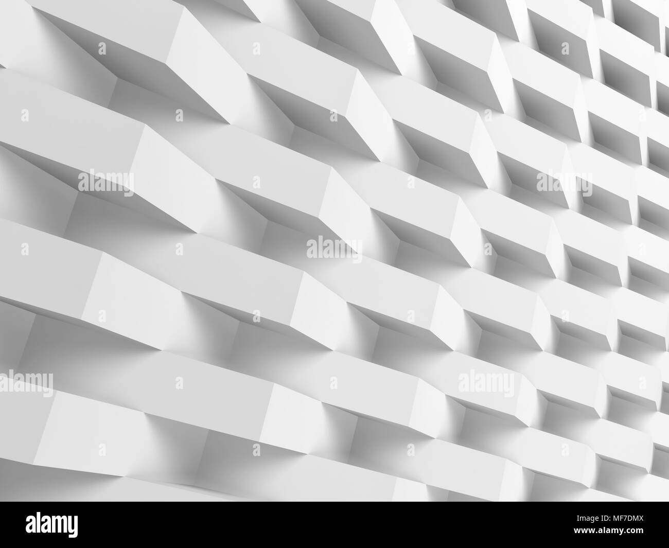 Résumé fond numérique blanc, géométrique relief sur mur. 3d illustration Banque D'Images