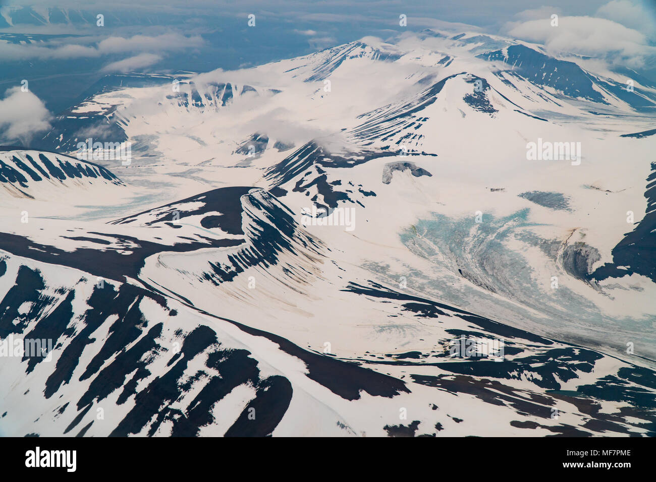 Photographie aérienne du Spitzberg, archipel du Svalbard, Norvège Banque D'Images