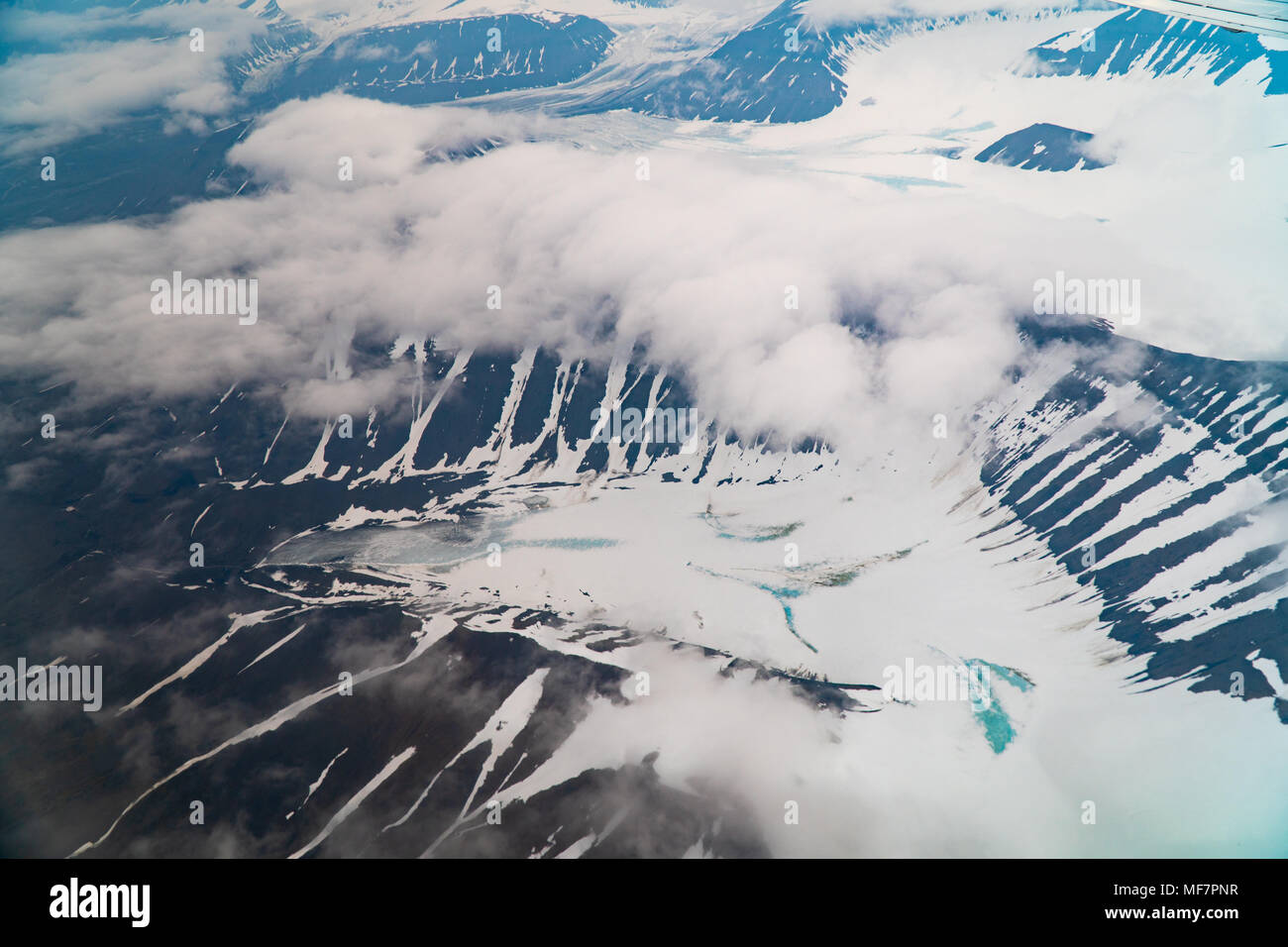 Photographie aérienne du Spitzberg, archipel du Svalbard, Norvège Banque D'Images