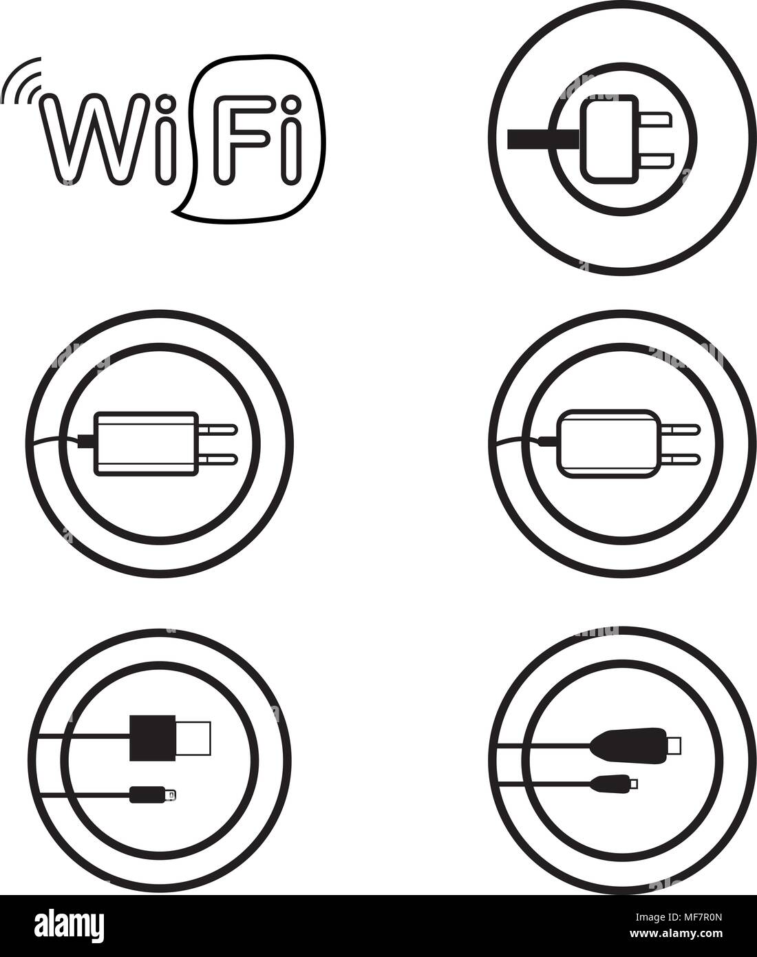 Chargeur Câble USB icône. Une connexion Wi-Fi gratuite. Vector icons Illustration de Vecteur