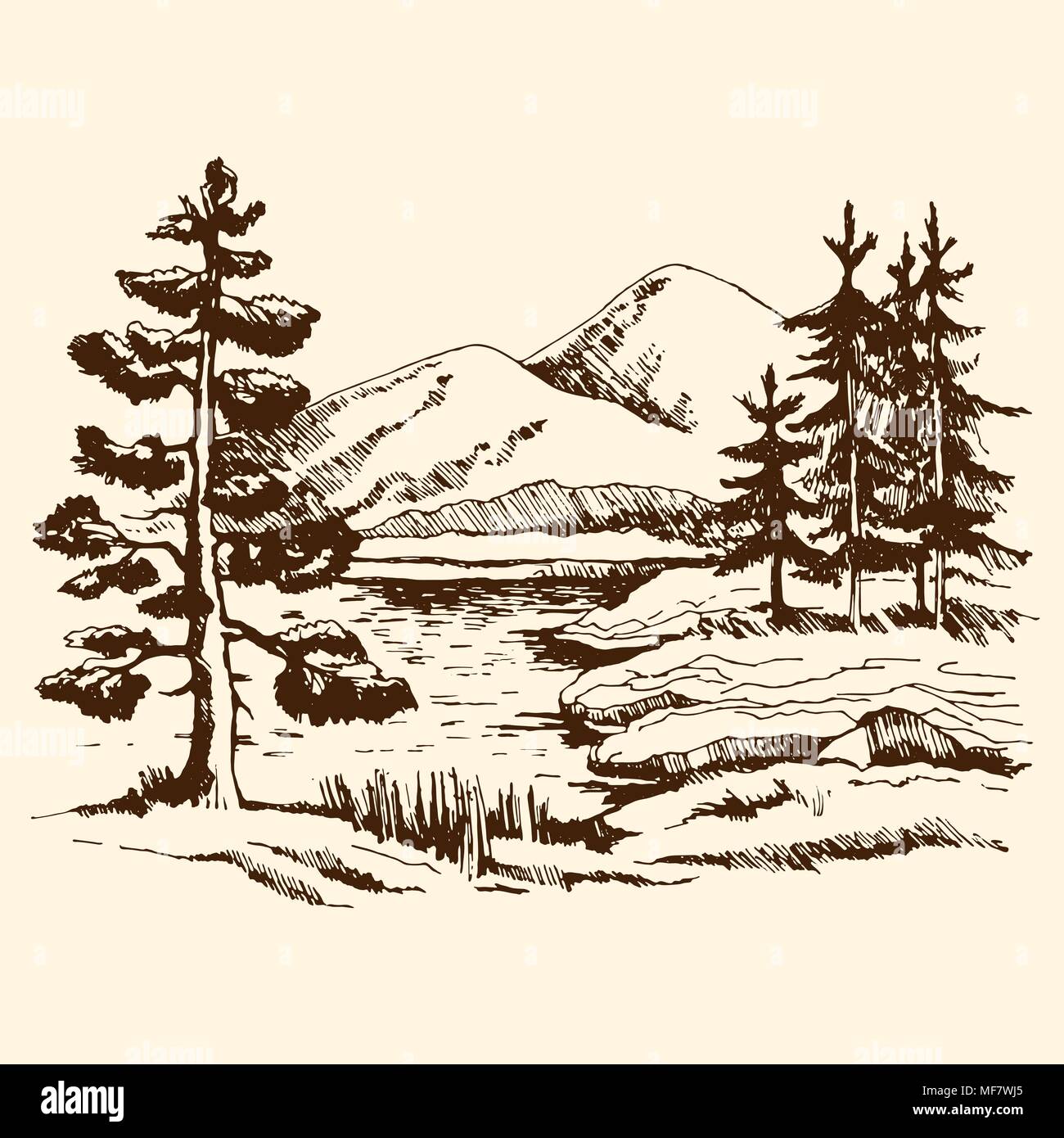 Esquisse du paysage Canada Illustration de Vecteur
