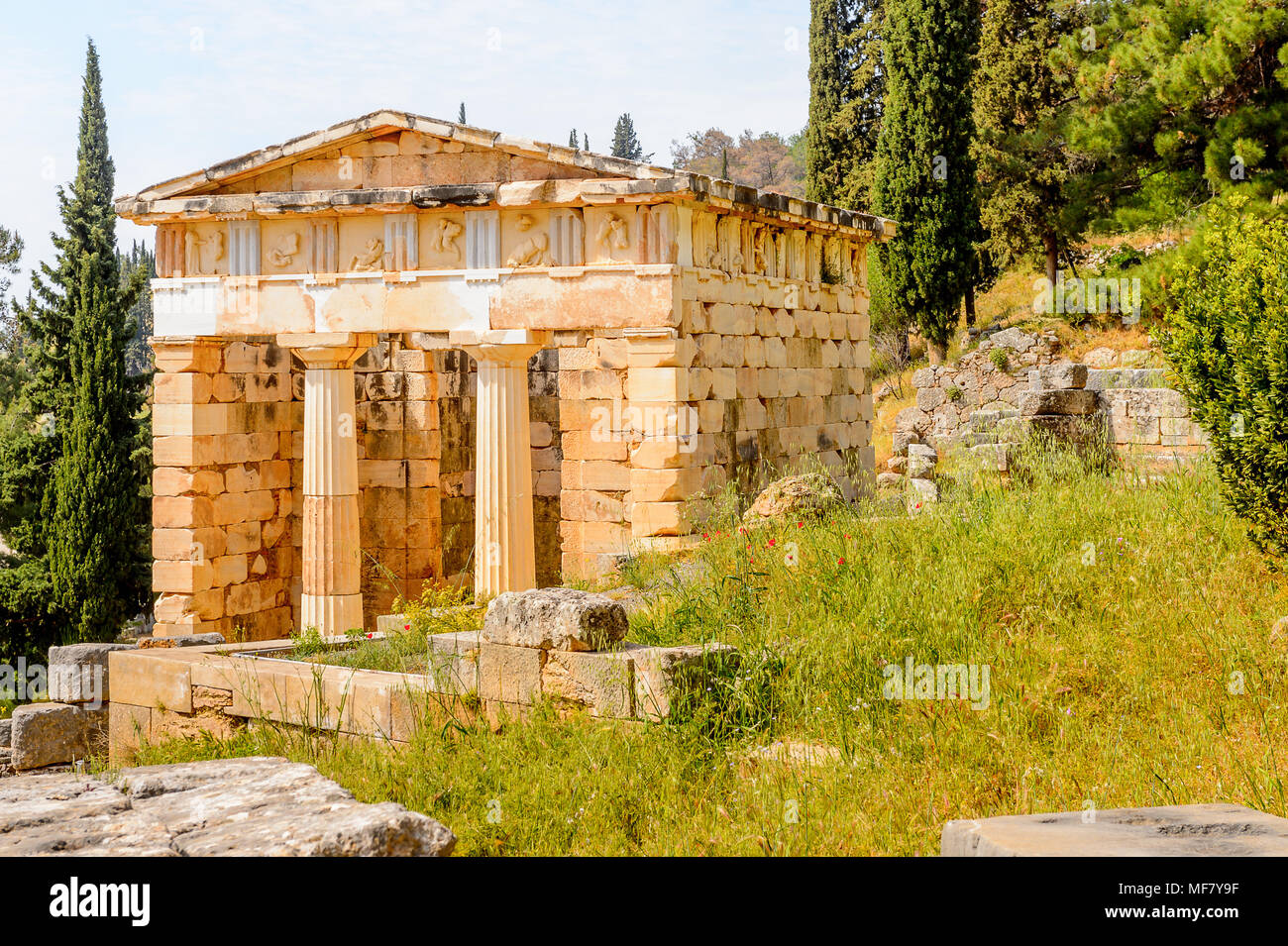 Du Trésor d'Athènes à Delphes, un site archéologique en Grèce, au Mont Parnasse. Delphes est célèbre par l'oracle sur le sanctuaire dédié à Ap Banque D'Images