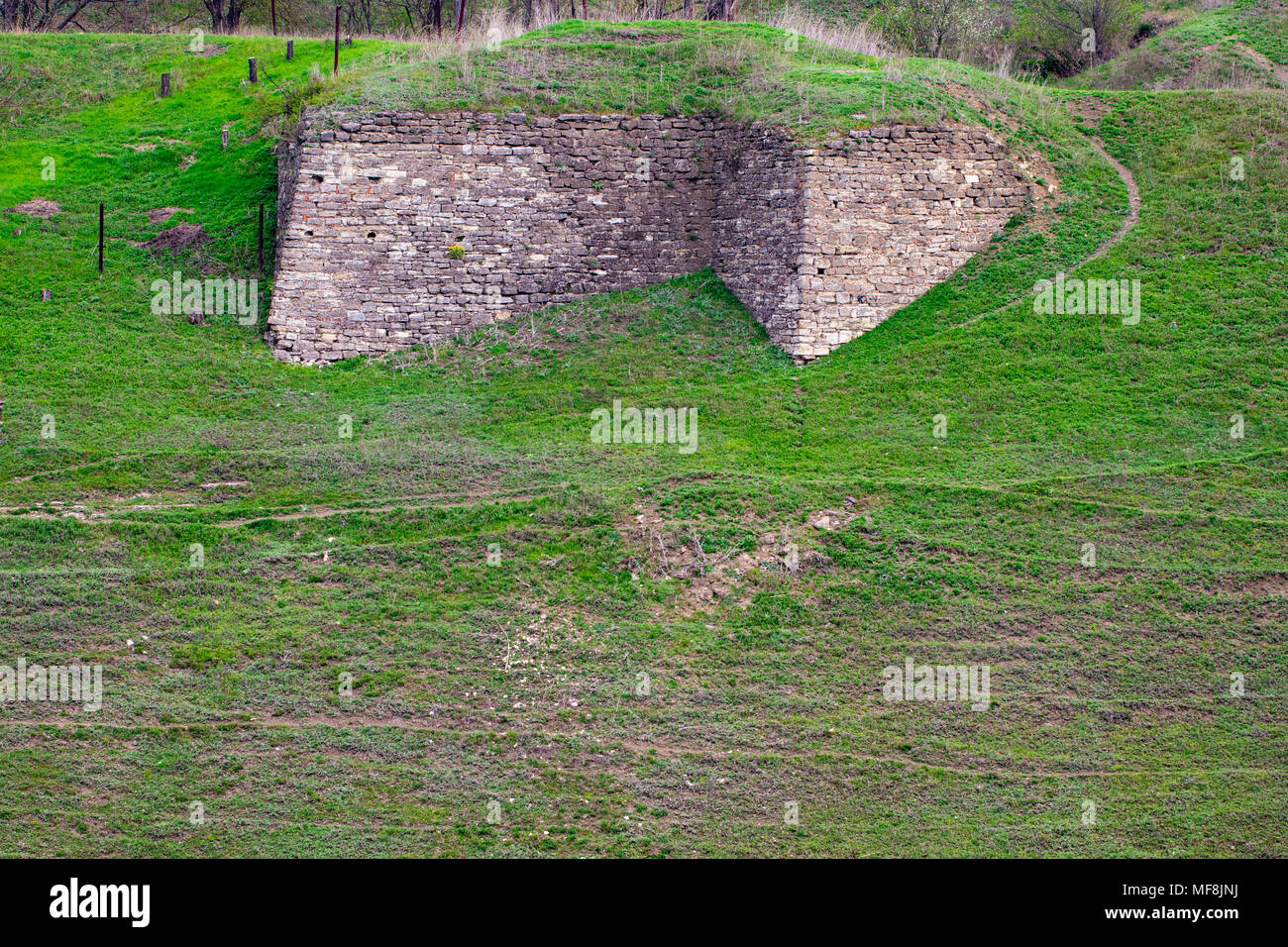 La Fondation de l'ancienne forteresse, envahis par l'herbe. Banque D'Images