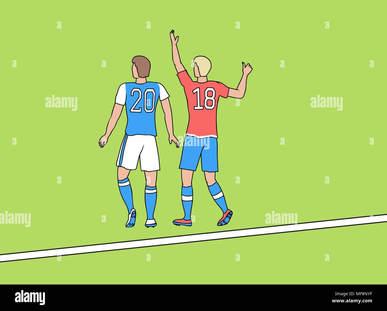Deux joueurs de football avec les chiffres 2018. Illustration de Vecteur