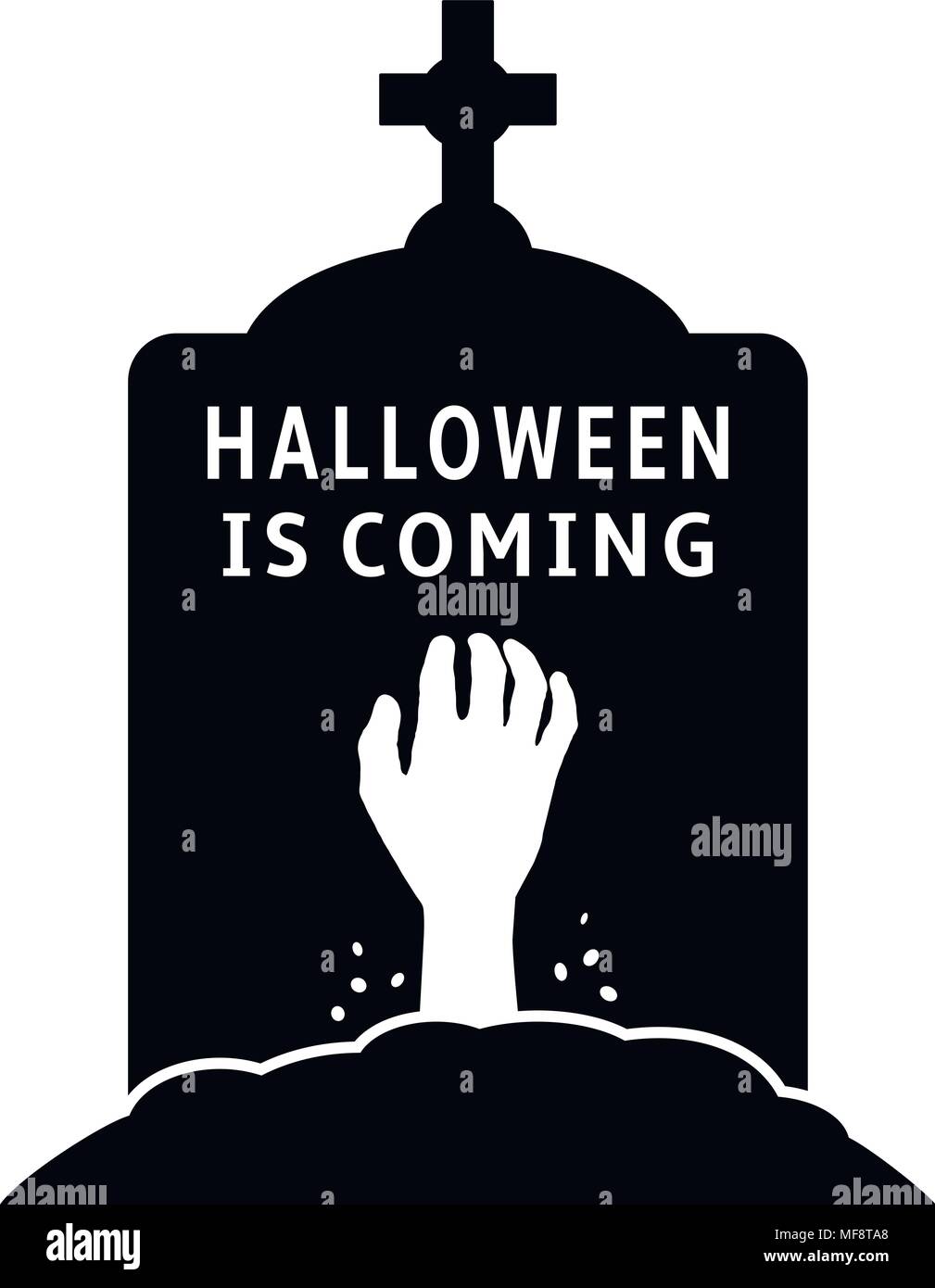 L'arrivée de l'Halloween concept. Pierre tombale icône avec la main de zombie. Vector illustration. Illustration de Vecteur