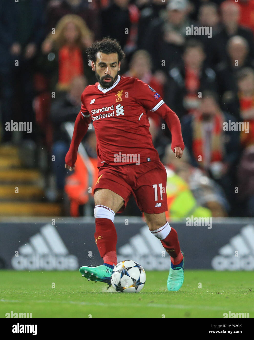 24 AVRIL 2018 , Anfield, Liverpool, Angleterre ; demi-finale de la Ligue des Champions de l'UAFA, première étape, Liverpool v Roma ; Mohamed Salah de Liverpool Banque D'Images