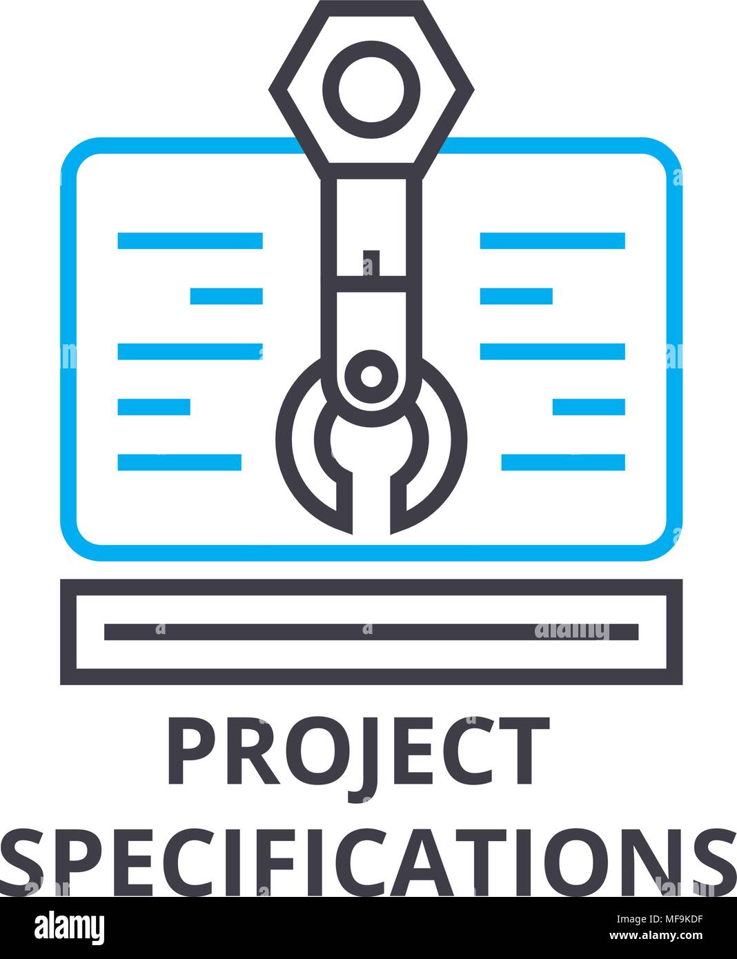 Spécifications du projet sur l'icône de la ligne mince, signe, symbole ...