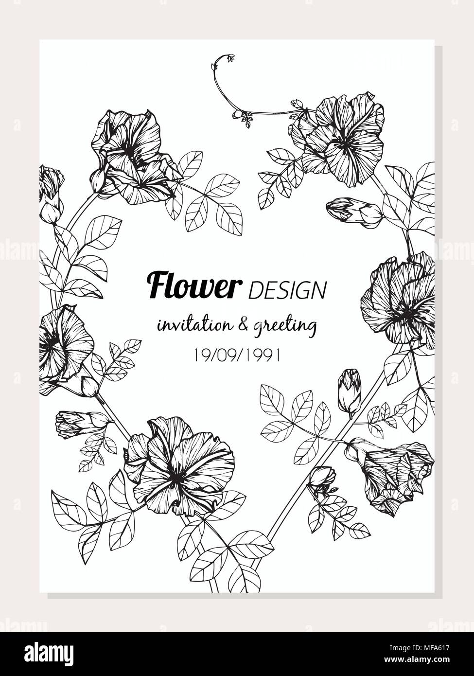 Pois papillon fleur cadre dessin illustration pour l'invitation et la  conception de cartes de vœux Image Vectorielle Stock - Alamy