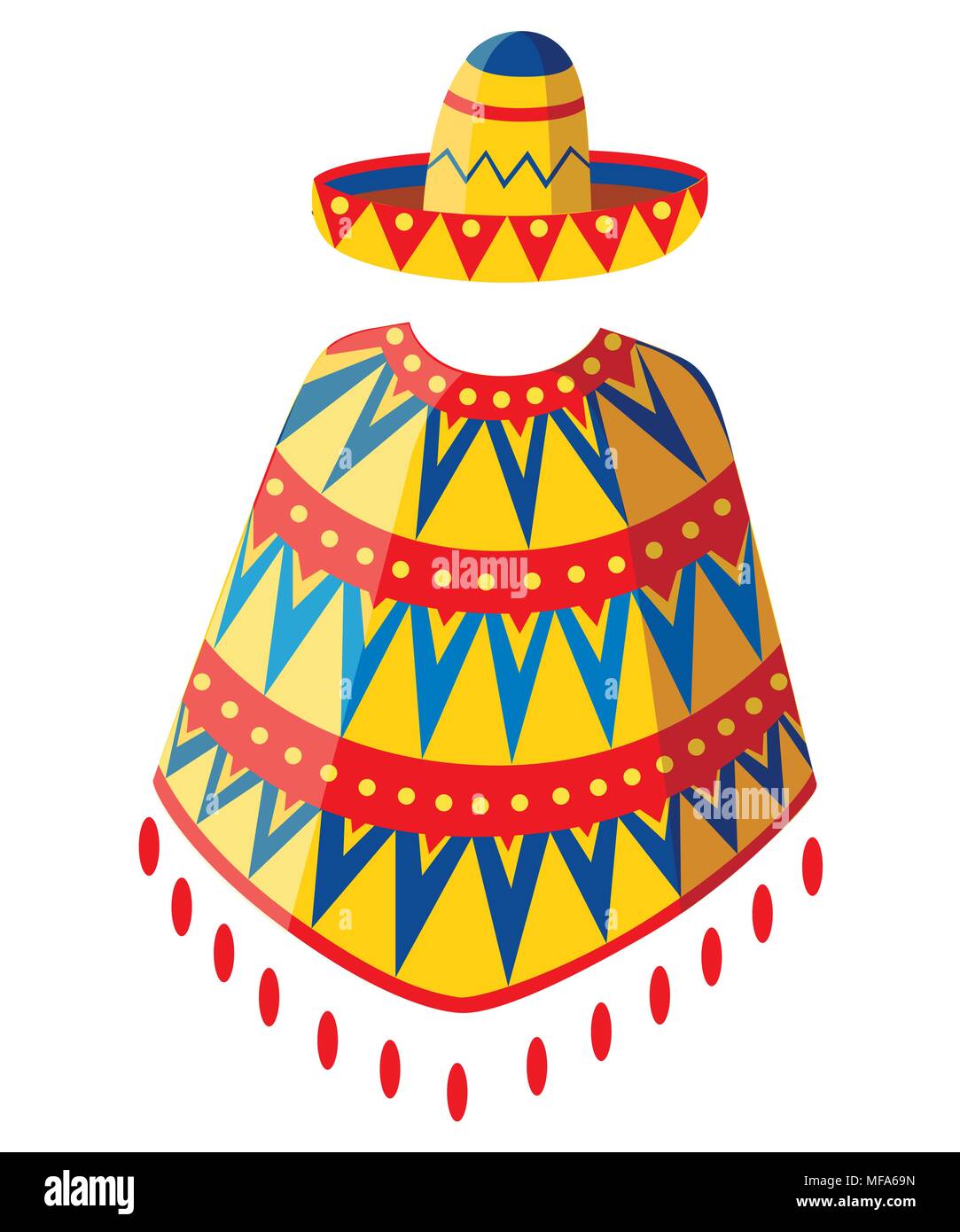 Caricature de Sombrero Mexican Hat et poncho homme silhouette. Décorées vintage partie symbole. Vector illustration isolé sur fond blanc. Site Web de pag Illustration de Vecteur
