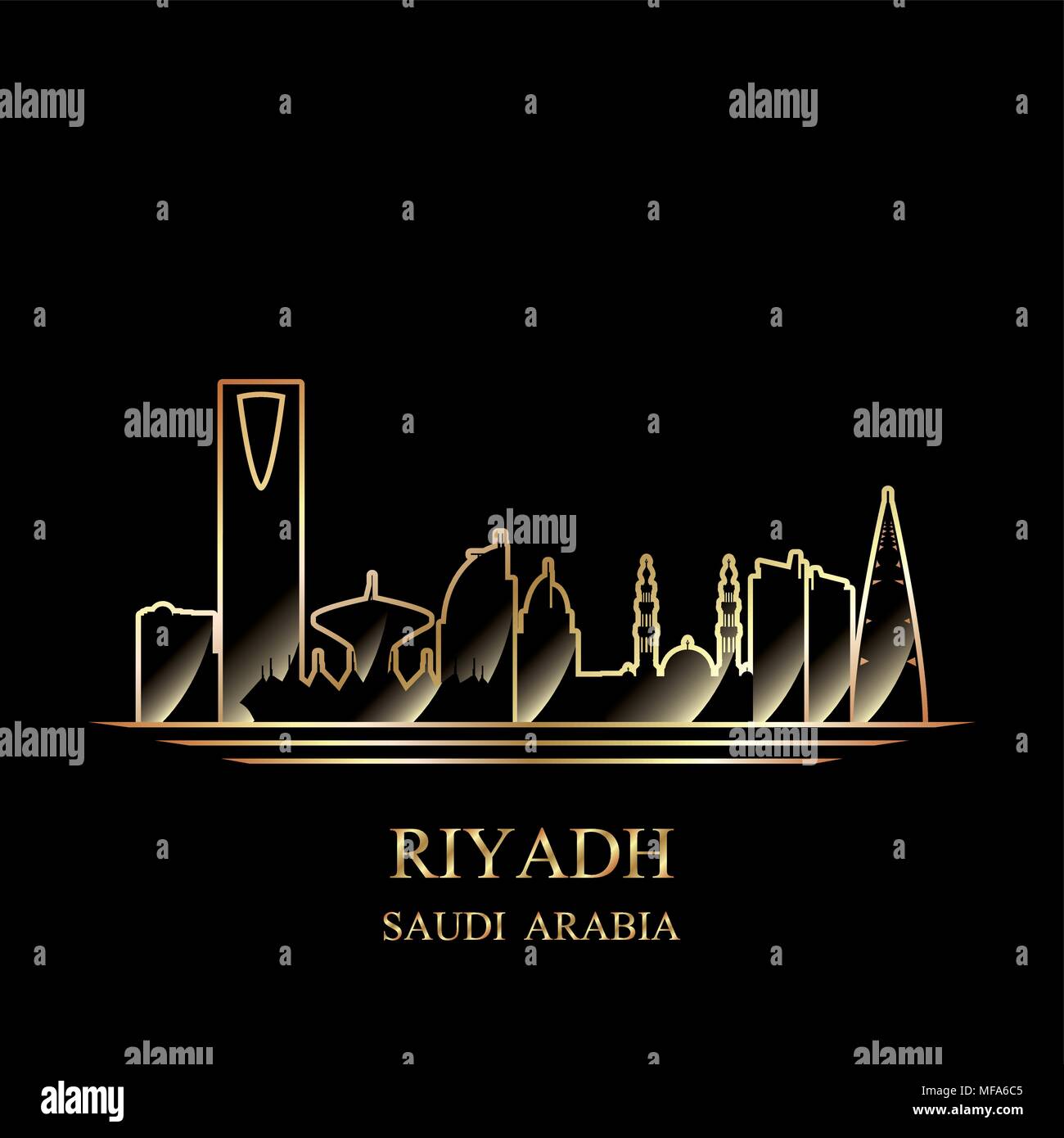 Silhouette d'or de Riyad sur fond noir vector illustration Illustration de Vecteur