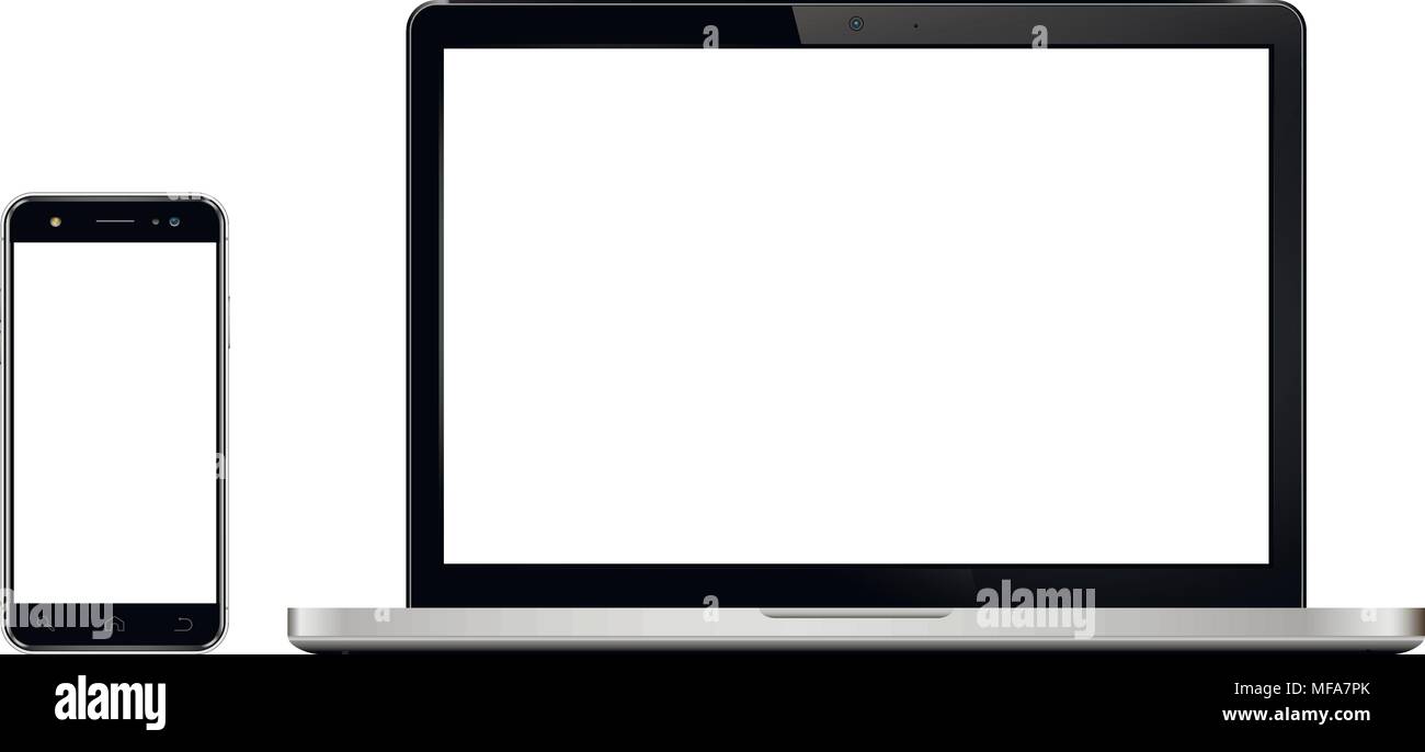 Ordinateur portable et téléphone mobile immersive. Isolé sur fond blanc. Vector illustration. Illustration de Vecteur