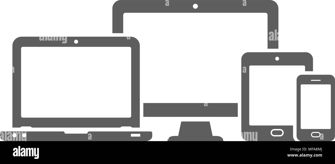Icônes de périphériques - Moniteur d'ordinateur, portable, smartphone et tablette. Vector illustration Illustration de Vecteur
