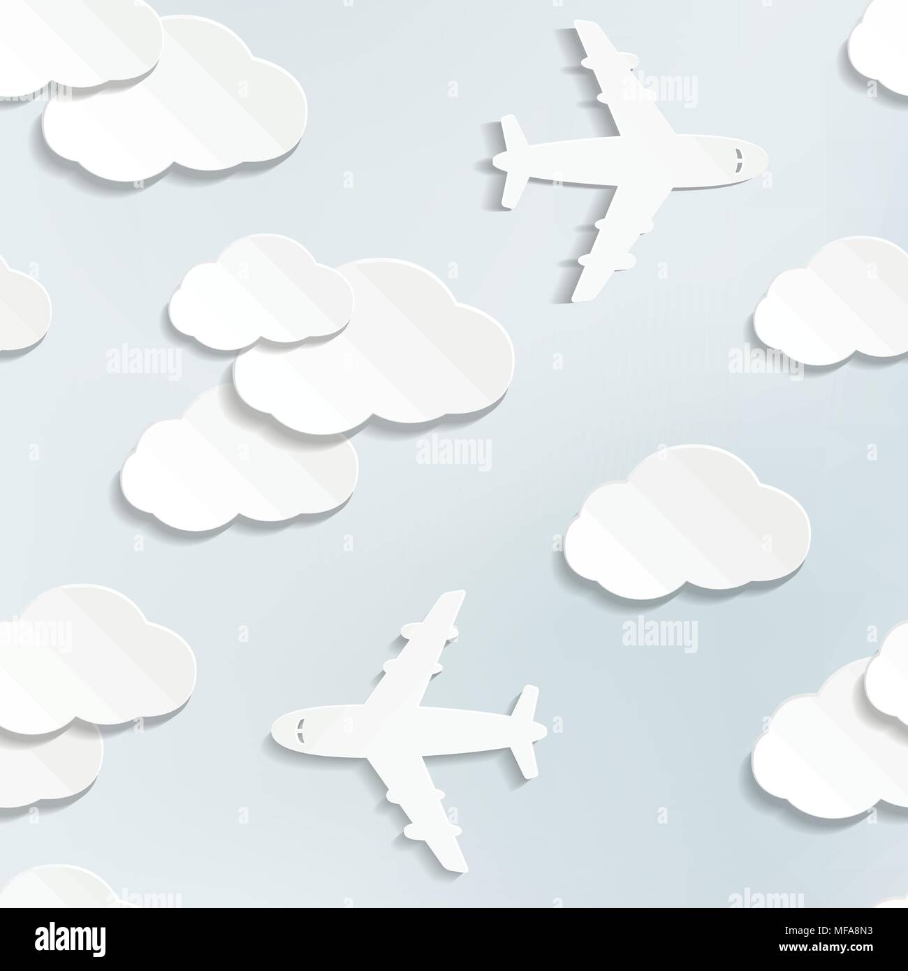 Modèle sans couture avec paper planes et les nuages. Coupe papier billet d'arrière-plan. Vector illustration. Illustration de Vecteur