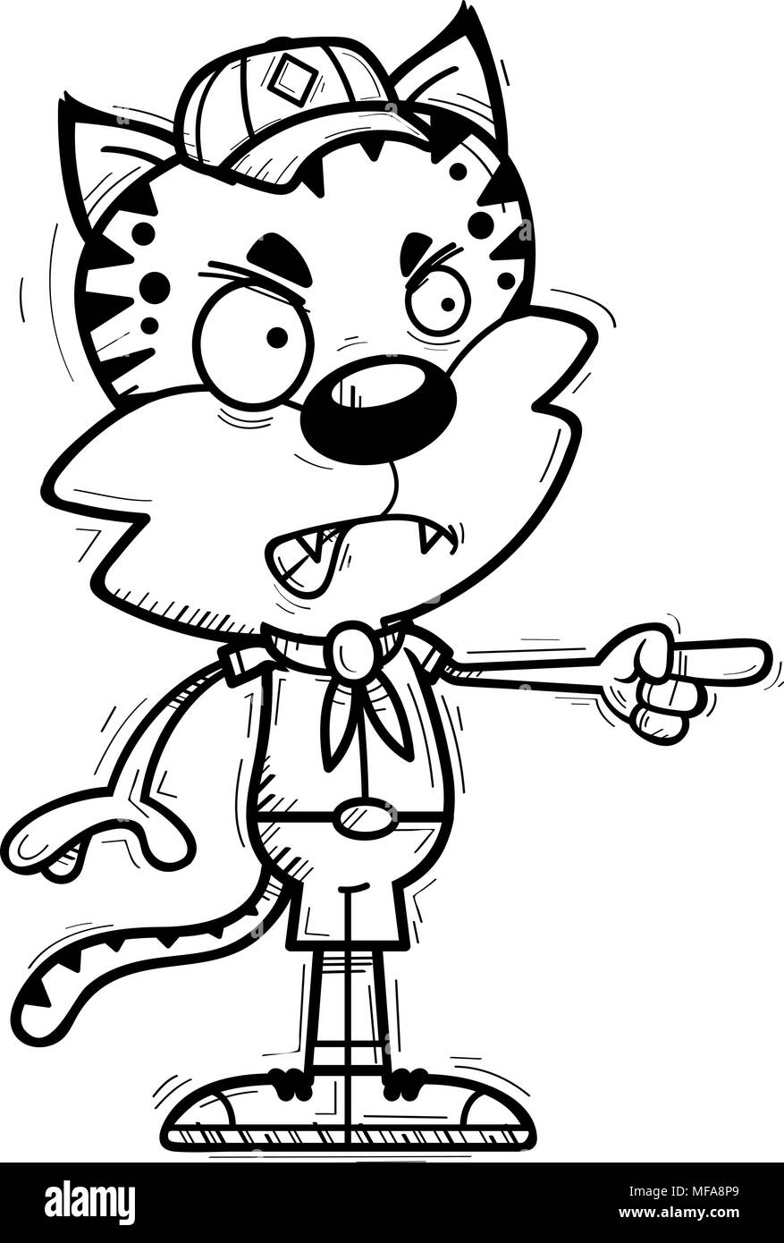 Illustration d'une caricature d'un homme en colère et bobcat du scoutisme à la pointe. Illustration de Vecteur
