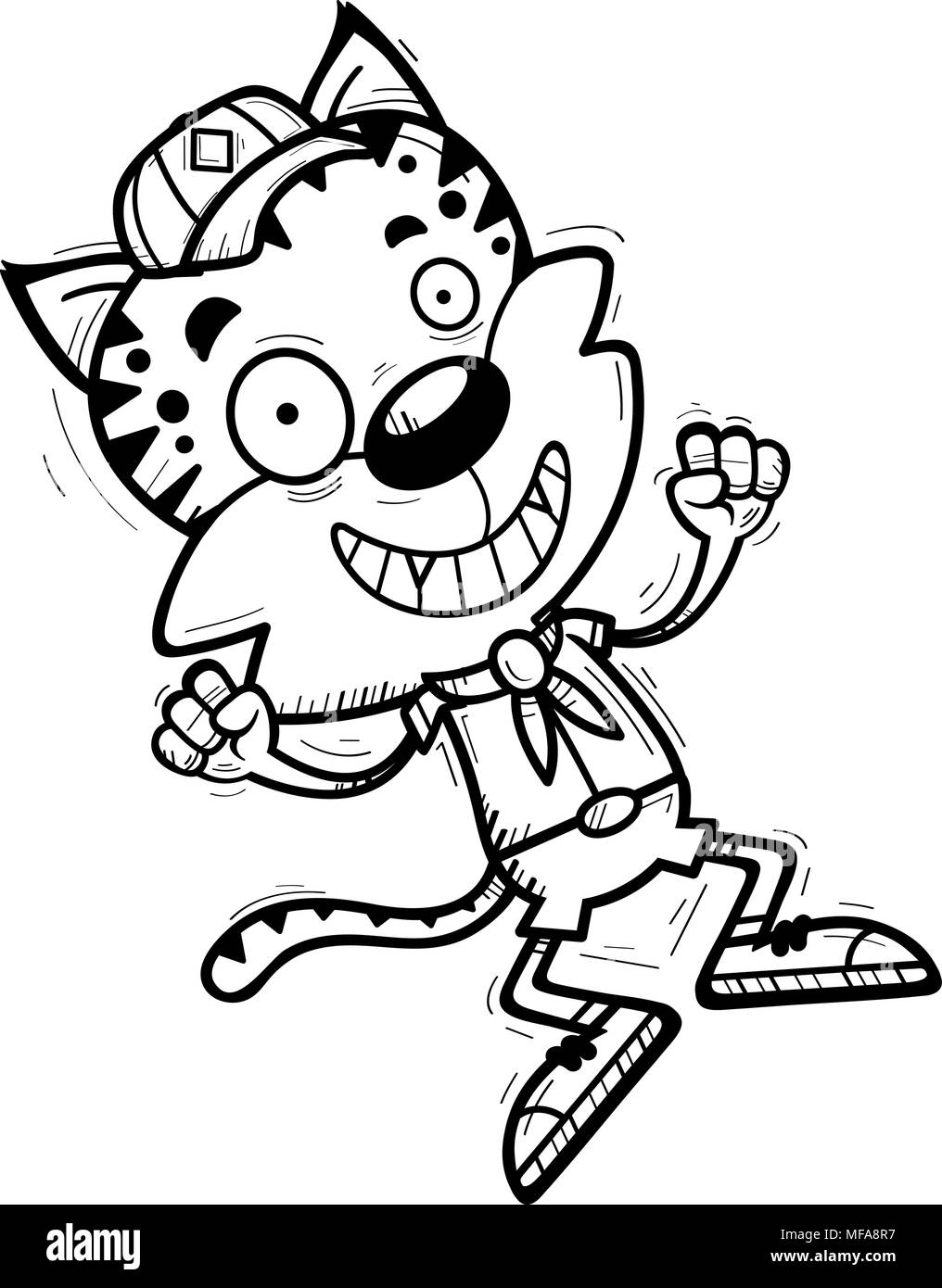 Illustration d'une caricature d'un homme sautant scout Bobcat. Illustration de Vecteur