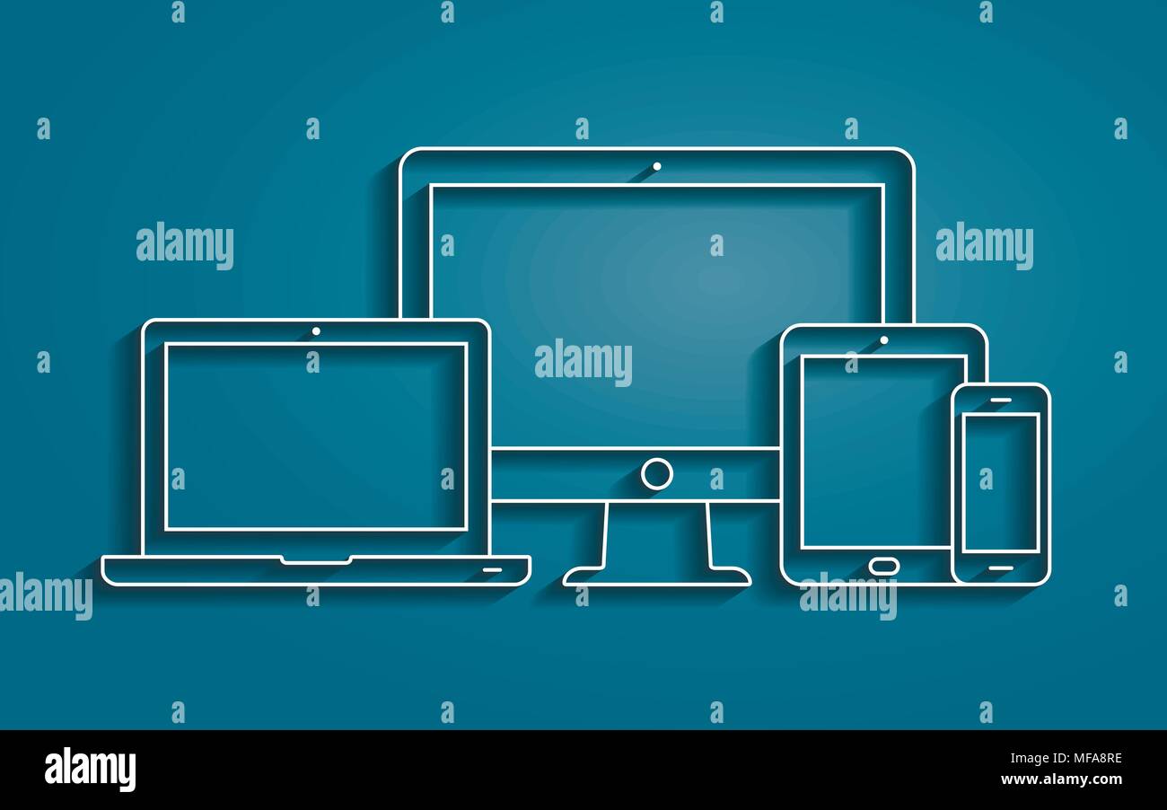 Vector set de contours icônes de périphériques. Moniteur, ordinateur portable, tablet pc et smartphone. Vector illustration Illustration de Vecteur