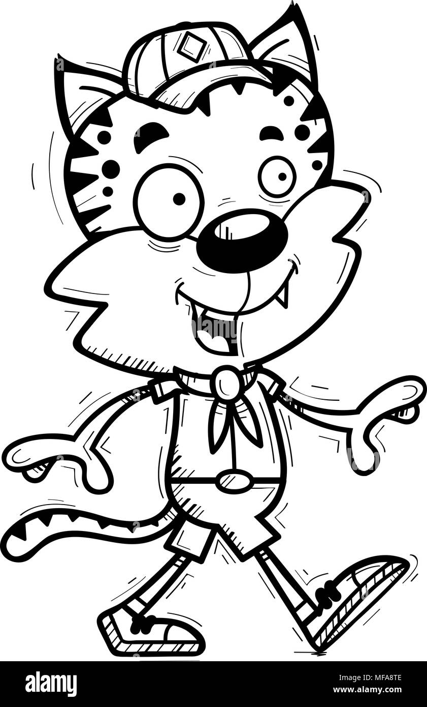 Illustration d'une caricature d'un homme marchant. scout Bobcat Illustration de Vecteur