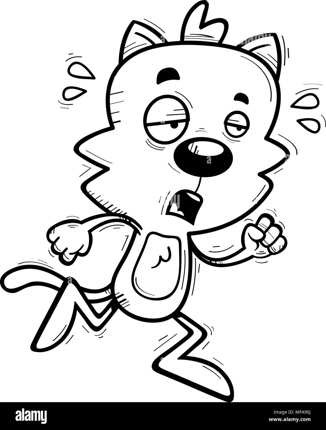 Illustration d'une caricature d'un chat mâle d'exécution et à la épuisé. Illustration de Vecteur