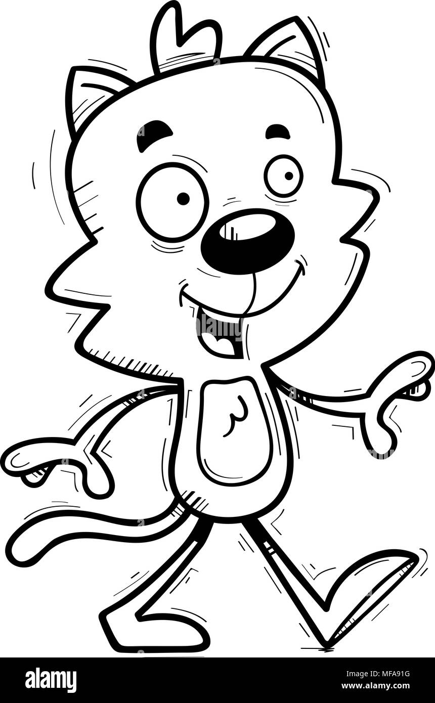 Illustration d'une caricature d'un chat mâle marche à pied. Illustration de Vecteur