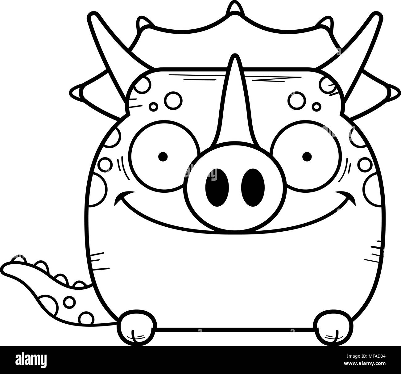 Illustration d'une caricature d'un petit dinosaure Triceratops peeking sur un objet. Illustration de Vecteur