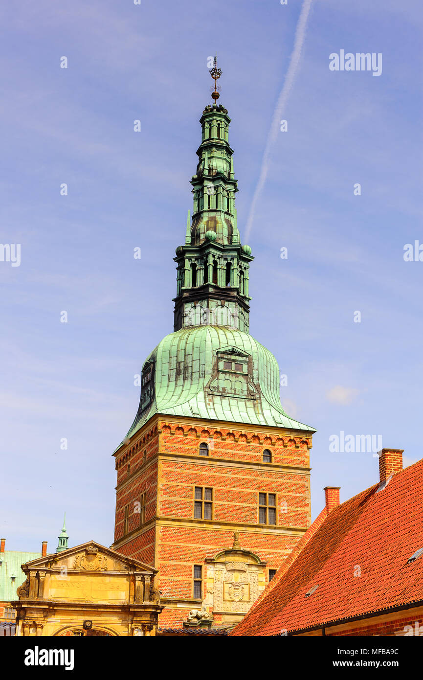 Haut de le château de Frederiksborg, au Danemark Banque D'Images
