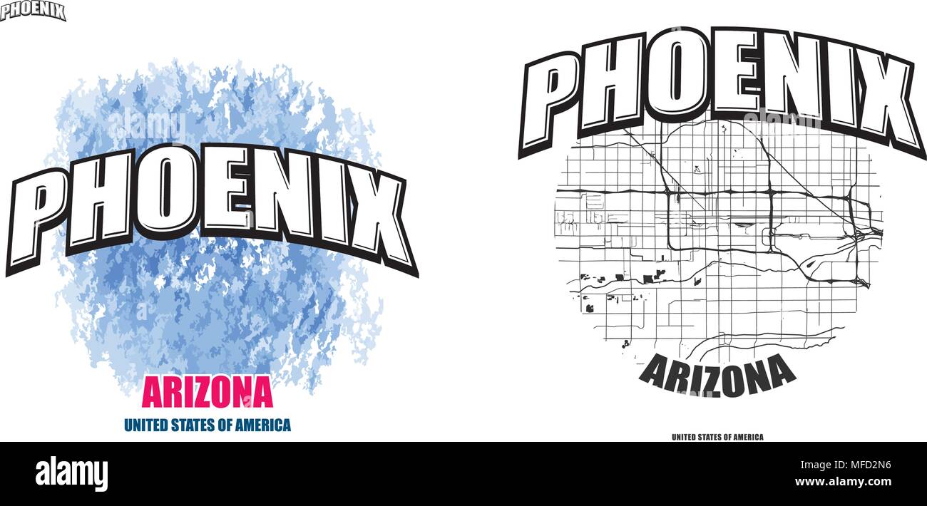 Phoenix, Arizona, la conception de logo. Deux en un avec le logo vector art. grandes lettres vintage avec une belle couleur de fond et une couleur-version avec carte pour e Illustration de Vecteur
