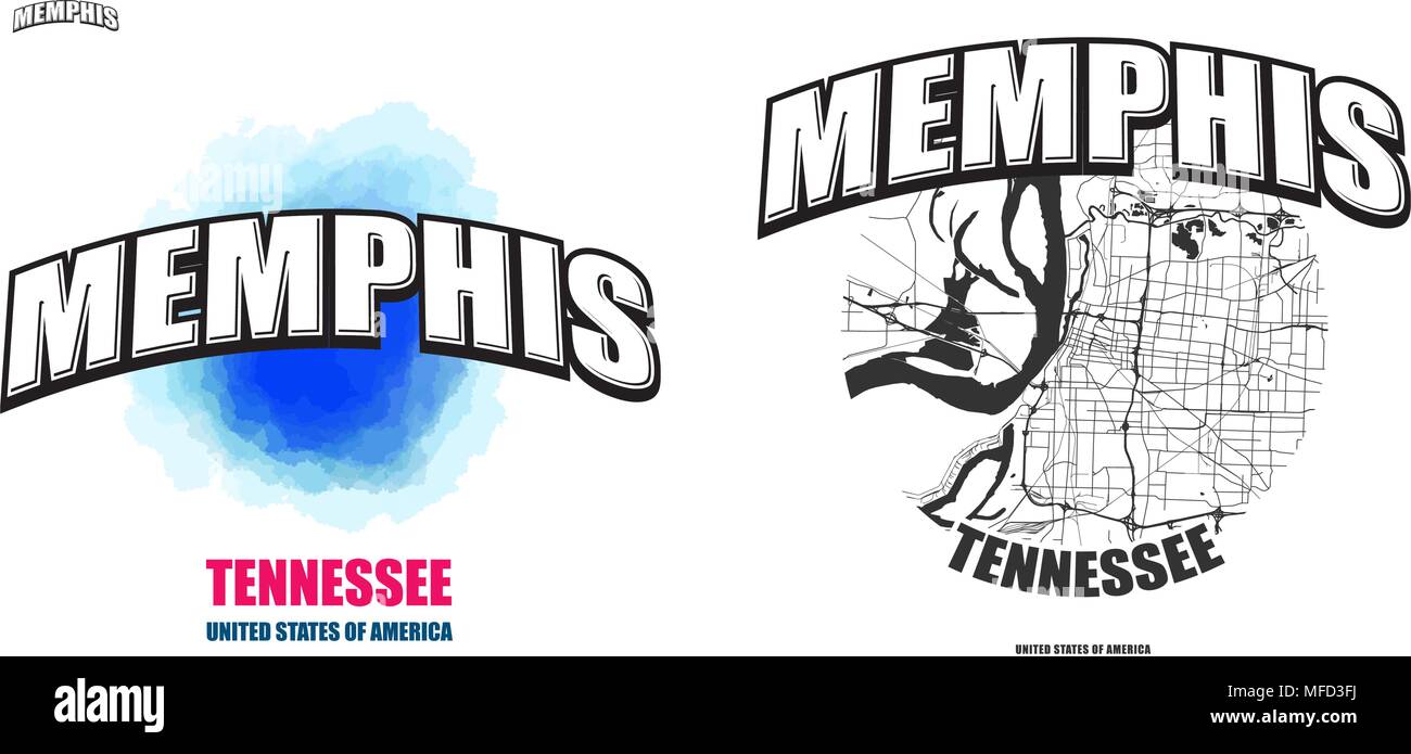 Memphis, Tennessee, logo design. Deux en un avec le logo vector art. grandes lettres vintage avec une belle couleur de fond et une couleur-version avec carte pour Illustration de Vecteur