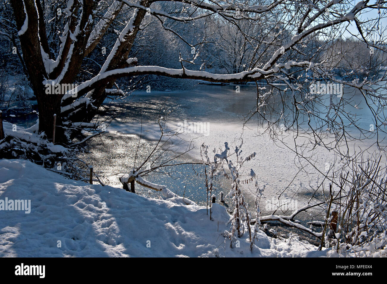 La Barden Lake gelé, à Tonbridge, Kent, Royaume-Uni pendant la période de froid de l'hiver 2018 Banque D'Images