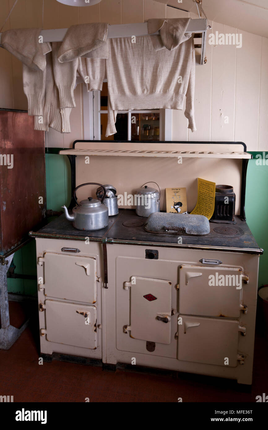 La cuisine restaurée à la base historique de l'Île Goudier, Port Lockroy, l'Antarctique, l'Antarctique Penincula. Banque D'Images