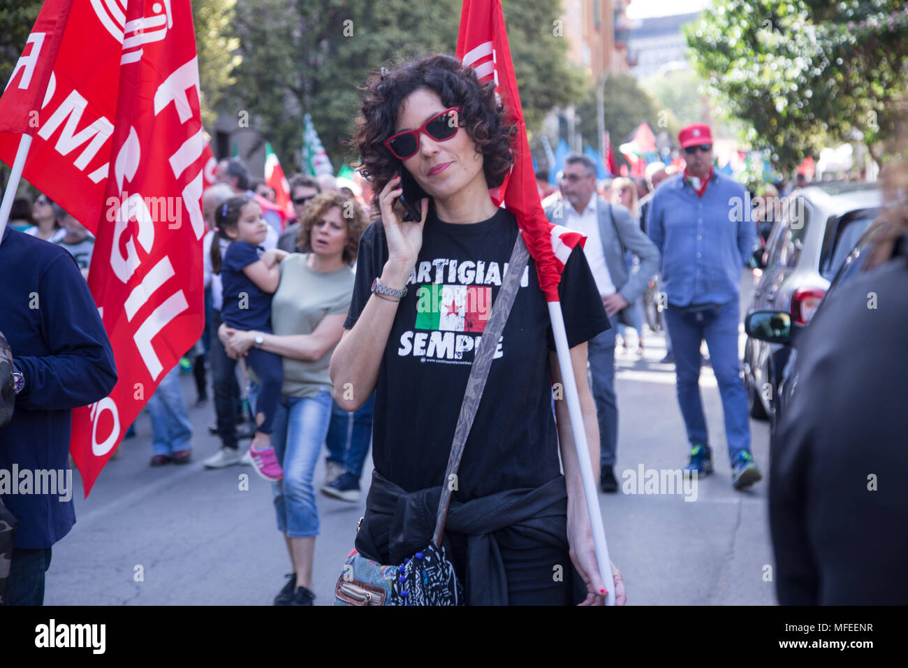 Rome, Italie. Apr 25, 2018. Manifestation organisée par l'ANPI pour le 73e anniversaire de la fête de la libération de nazi-fascisme. Crédit : Matteo Nardone/Pacific Press/Alamy Live News Banque D'Images