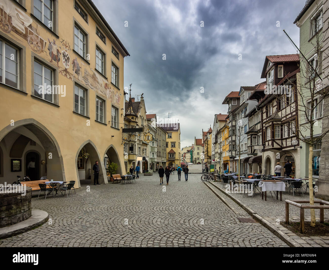 Vieilles rues à Lindau au Bodensee, Allemagne Banque D'Images