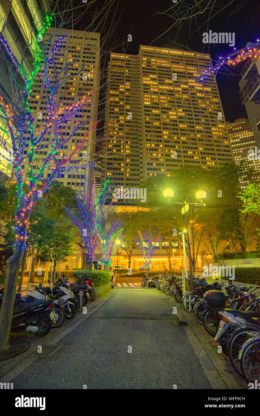 Shinjuku, Tokyo, la nuit, l'hôtel Keio Plaza. Banque D'Images