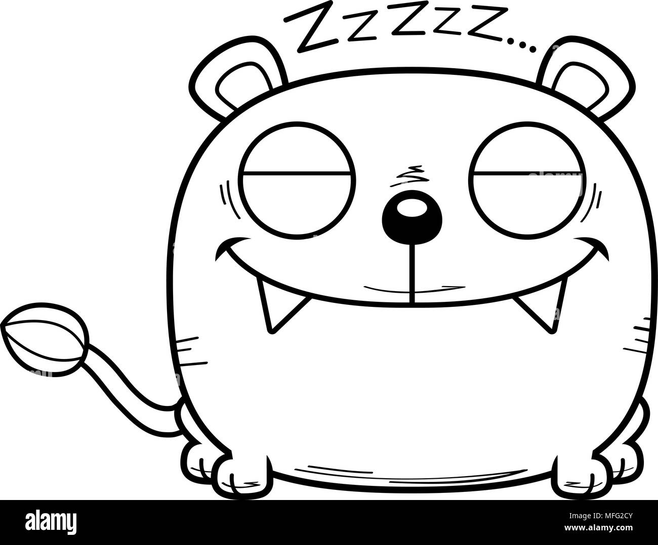 Illustration d'une caricature d'une lionne cub prendre une sieste. Illustration de Vecteur