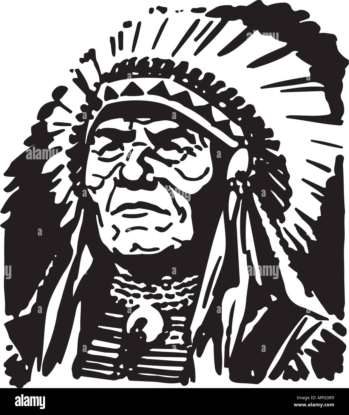 Indian Head - Retro Clipart Illustration Illustration de Vecteur