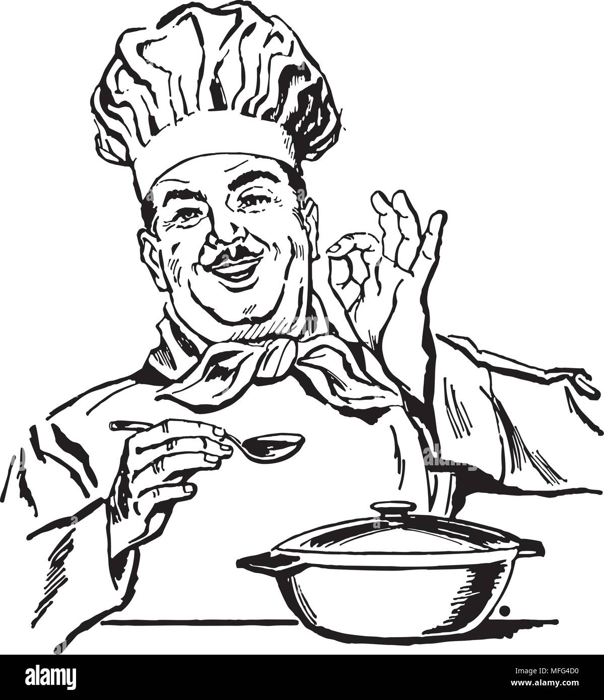 Chef italien - Retro Clipart Illustration Illustration de Vecteur