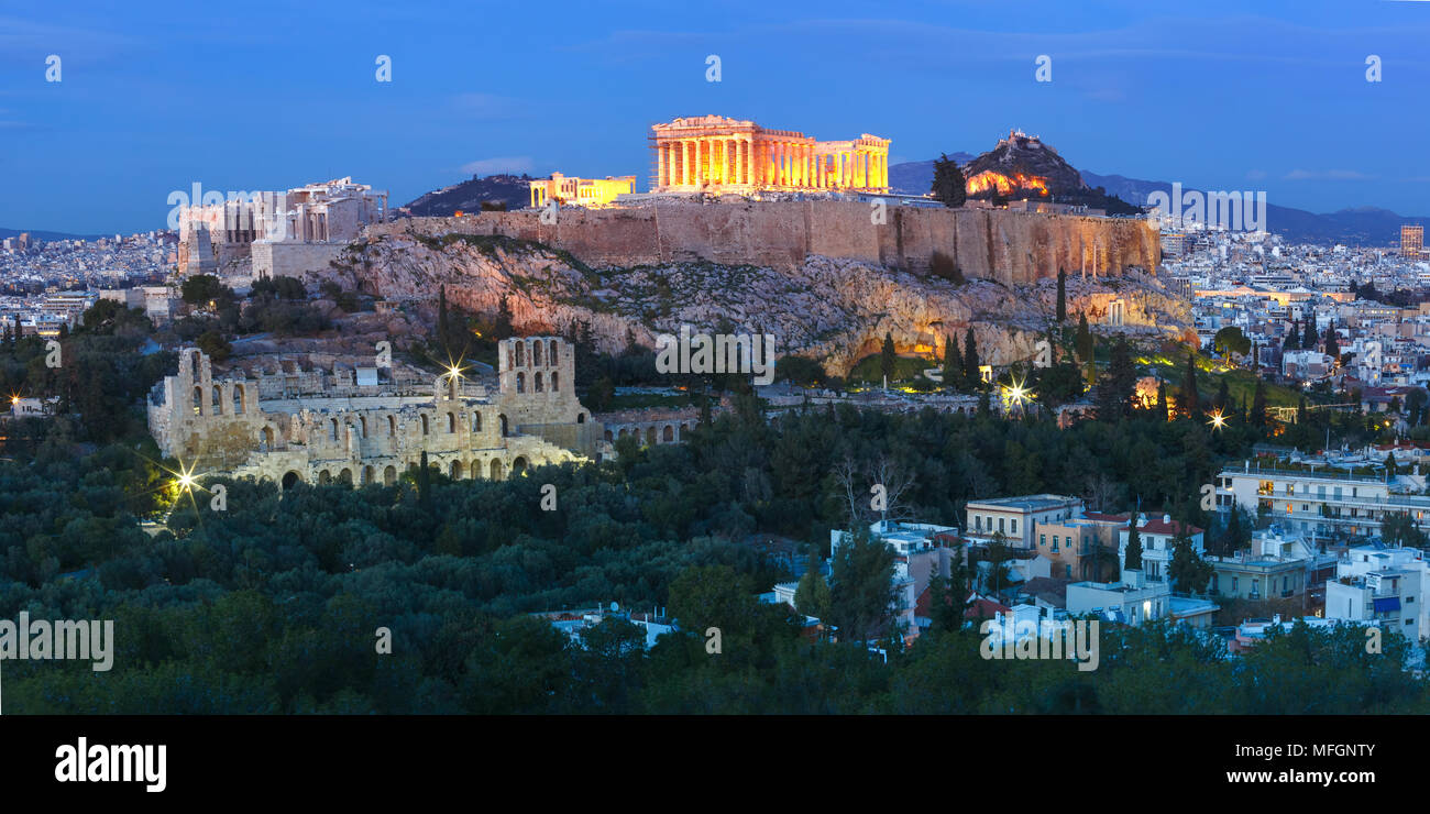 La colline de l'Acropole et le Parthénon à Athènes, Grèce Banque D'Images