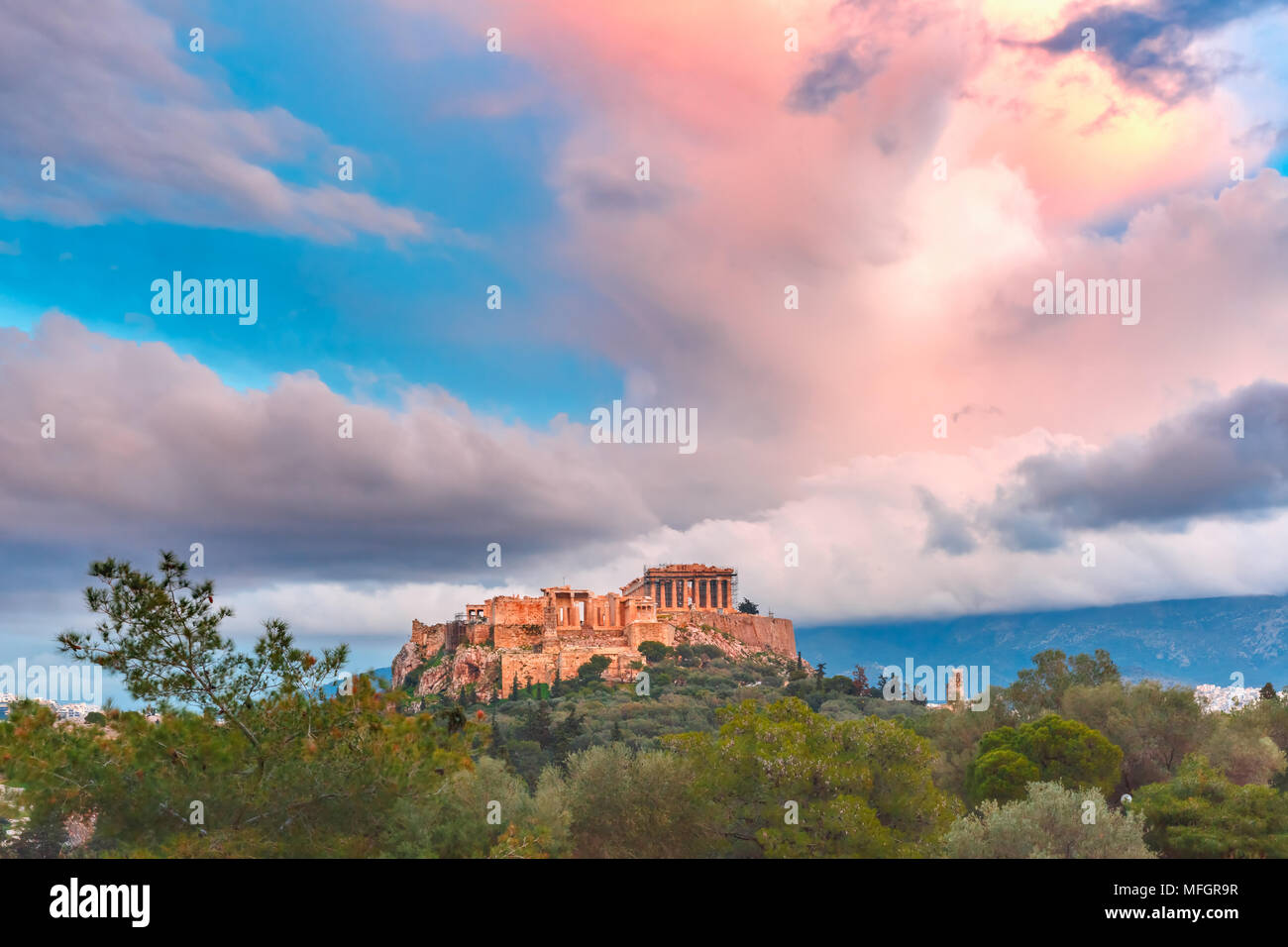 La colline de l'Acropole et le Parthénon à Athènes, Grèce Banque D'Images