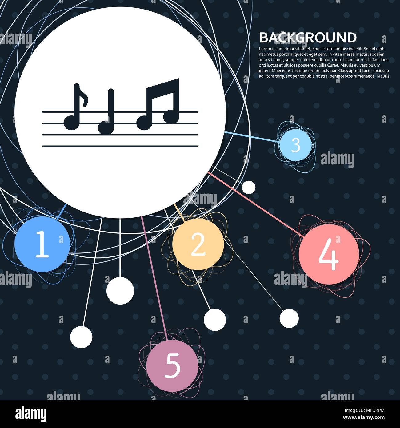 Notes de musique avec l'icône de l'arrière-plan au point et avec style infographique. Vector illustration Illustration de Vecteur