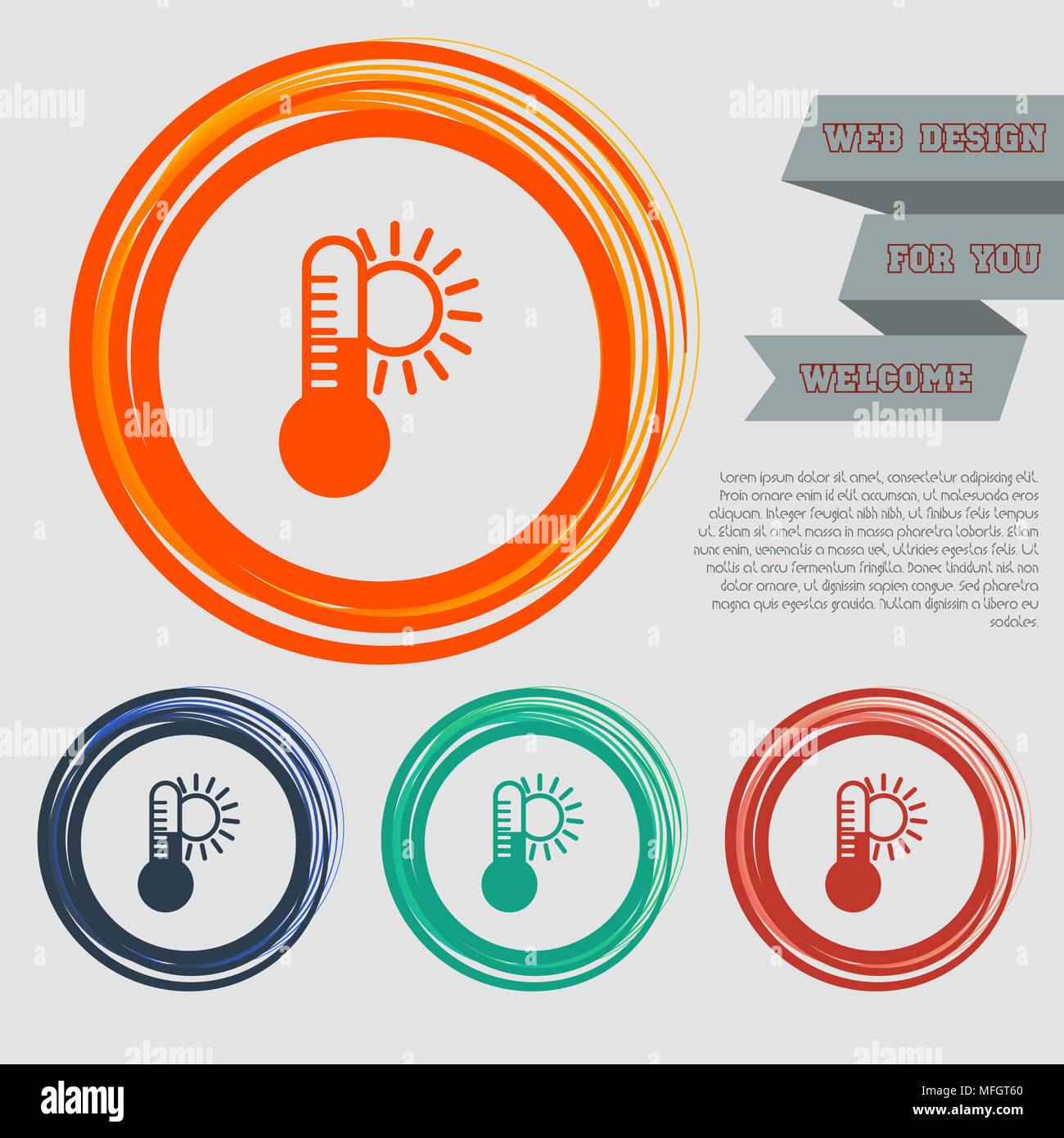 La température, thermomètre, Médecine Météo climat icône sur le rouge, bleu, vert, orange des boutons pour votre site web et design avec de l'espace texte. Il vecteur Illustration de Vecteur