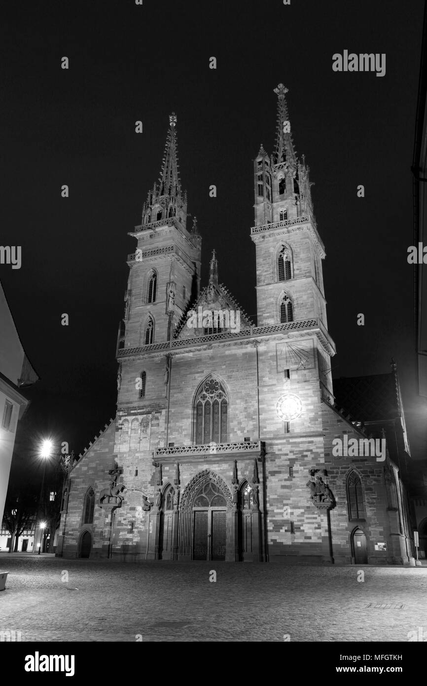 La tombée de la cathédrale de Bâle Munster, Bâle-Ville, canton de Bâle-Ville, Suisse, Europe Banque D'Images