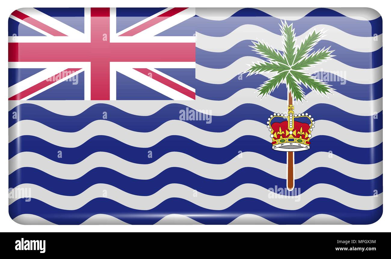 Drapeaux de Territoire britannique de l'Océan indien sous la forme d'un aimant sur le réfrigérateur avec les réflexions de lumière. Vector illustration Illustration de Vecteur