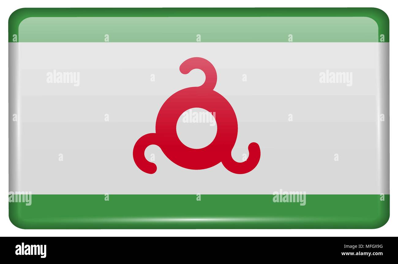 Drapeaux d'Ingouchie dans la forme d'un aimant sur le réfrigérateur avec les réflexions de lumière. Vector illustration Illustration de Vecteur