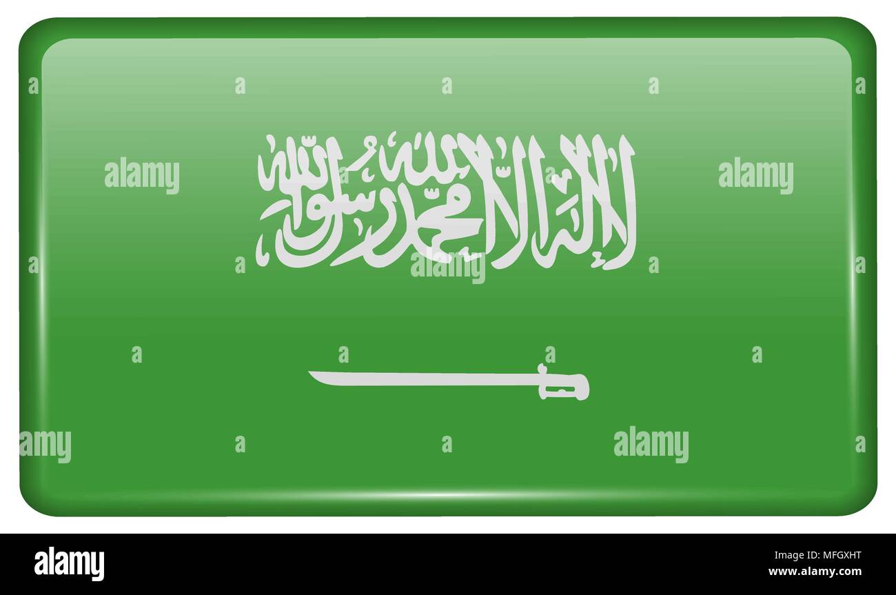 Drapeaux de l'Arabie saoudite, sous la forme d'un aimant sur le réfrigérateur avec les réflexions de lumière. Vector illustration Illustration de Vecteur